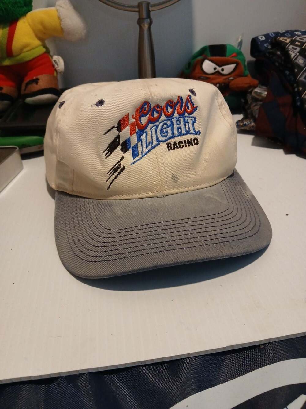 Vintage Coors Light Racing Snapback Hat Cap White Blue